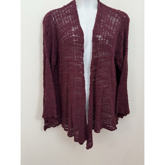 Free People In My Element Cardigan Sweater Womens M Long Open Cotton Burgundy - Picture 1 of 7